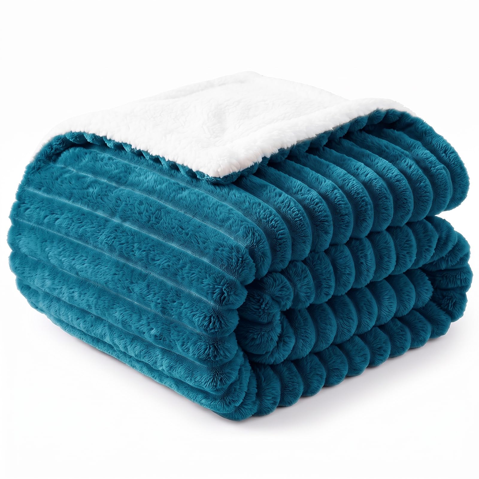 WAVVE Coperta Pile Plaid 220x240 cm Verde acqua | Flanella a Righe Sherpa a Doppia Faccia, extra spessa, morbida, calda e accogliente, ideale per divano e letto
