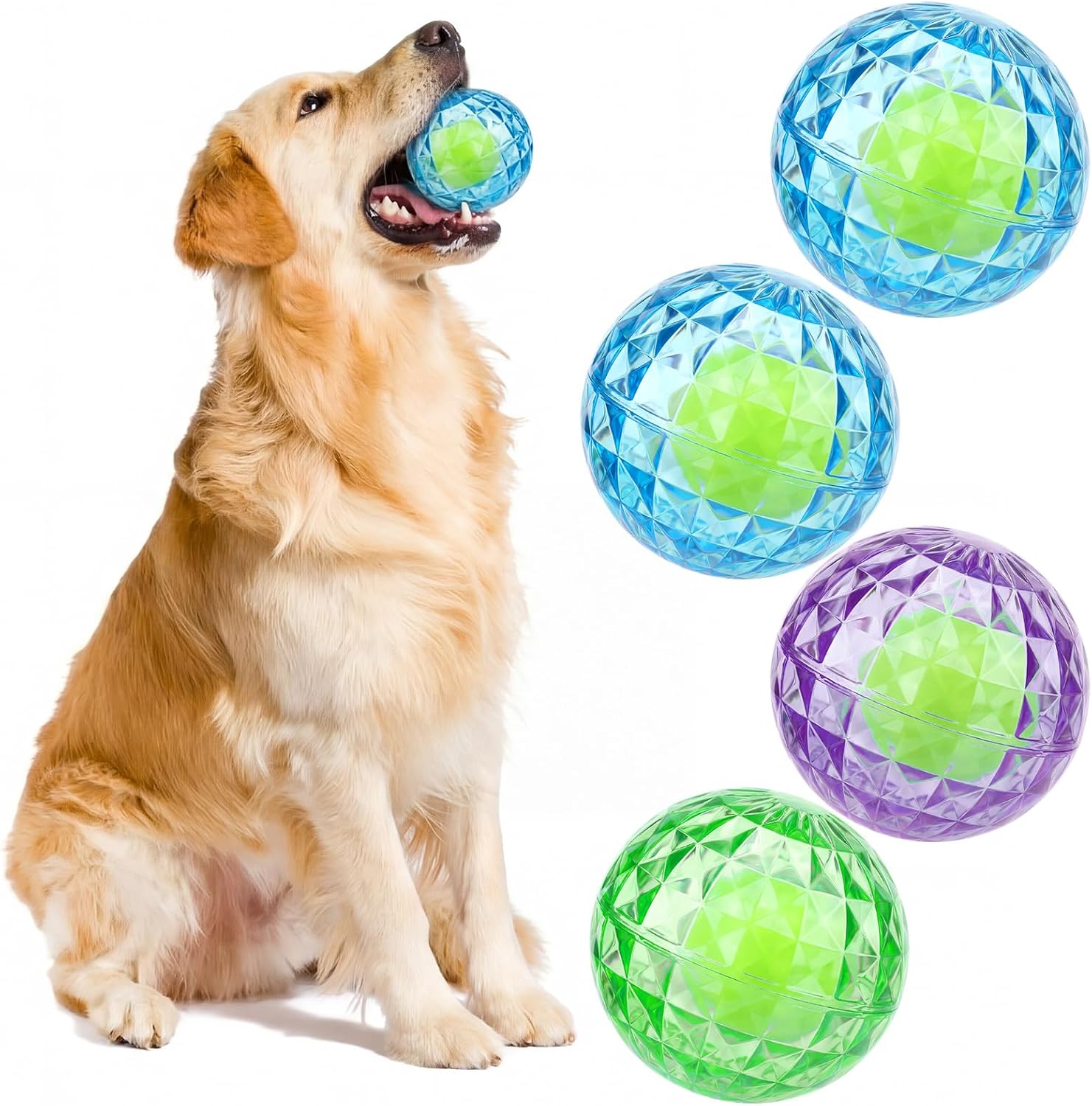 Shappy 4 Pcs 2.76'' Squeaky Dog Balls Diamond Textured TPR Summer Floating Pool Dog Balls Water Interactive Fetch Toy for Aggressive Chewers Chew Teething Pet Toys for Small Medium Dogs Puppy Training