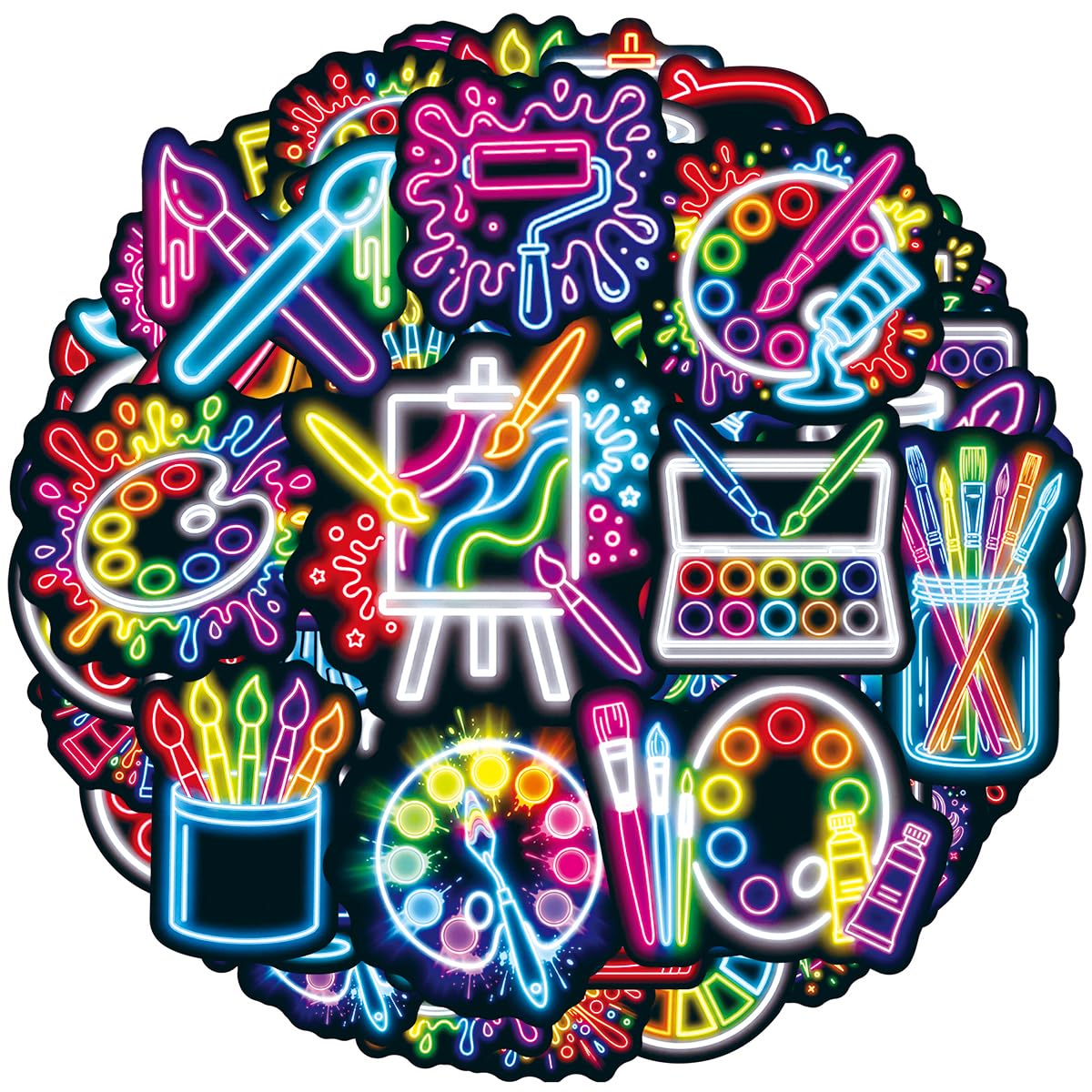 Photo 1 of 100 Pcs Art Neon Waterproof Vinyl Stickers for Water Bottle, Cool Painting Paint Party Favors for Kids