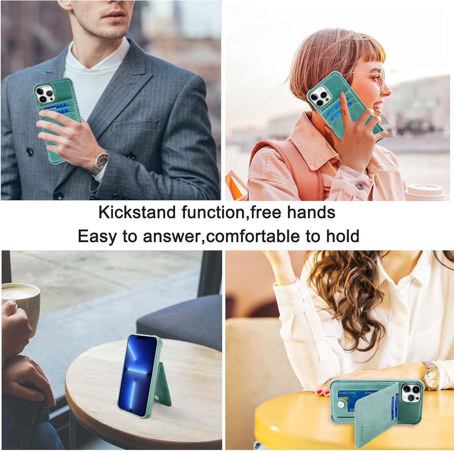 MONASAY Magsafe Wallet Case Compatible for iPhone 13 Pro 6.1 inch, [Supports Wireless Charging] [Screen Protector] Magnetic Leather Phone Cover with Detachable RFID Blocking Card Holder, Light Green