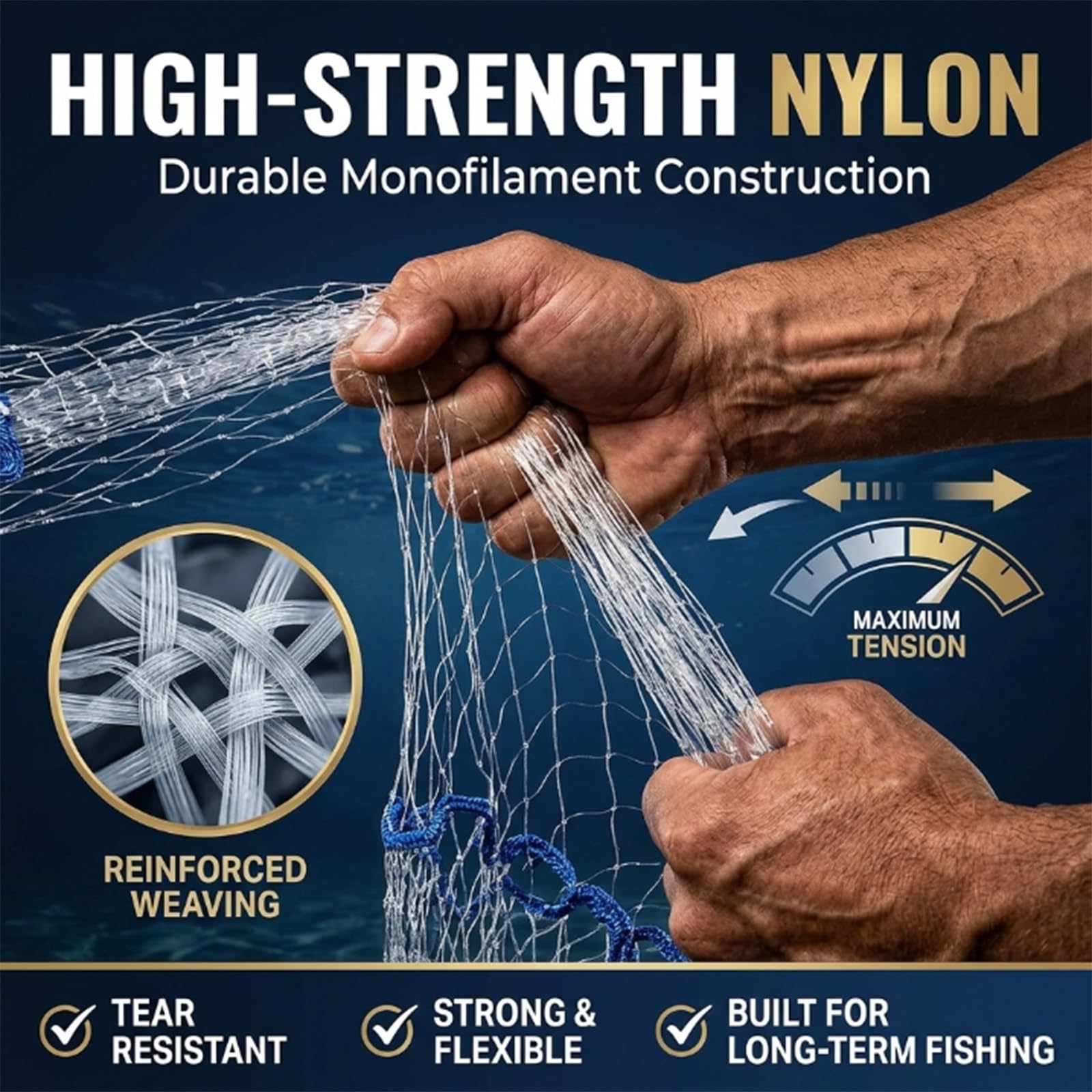 Red de Pesca de Mano, Trampa de Red de Pesca portátil para Exteriores, Fabricada en Nylon monofilamento Moldeado a Mano con Trampa para señuelos para línea de Mano (2,4 m)