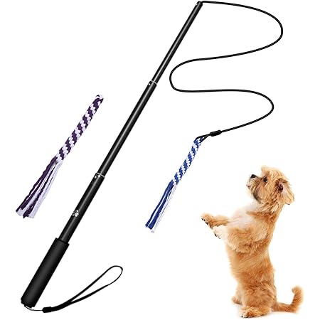 Amazon Ang 犬ロープ じゃれ犬 噛む 犬おもちゃ 犬訓練用 両用 釣竿型 三節伸縮できる杖付き ２つ交換用おもちゃ付き 小型犬 中型犬 丈夫 S ブラック Ang ロープのおもちゃ 通販