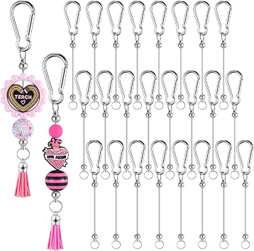 Dunzoom 24 Pieces Beadable Keychain Bars Bulk Keychain Making Kit