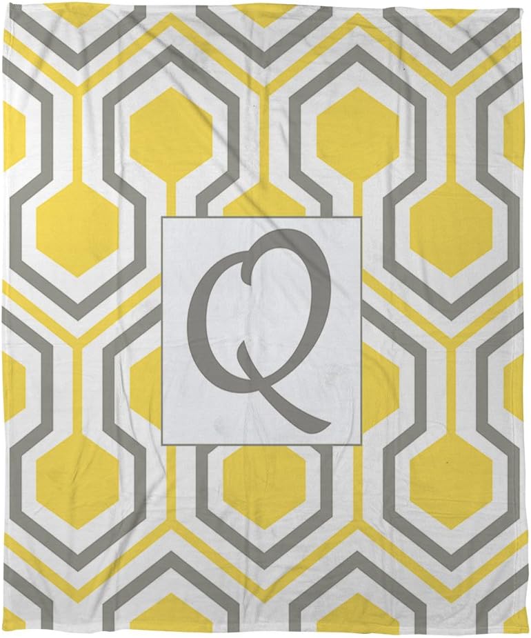 Manual Woodworkers & Weavers Coral Fleece Throw, 60 by 80-Inch, Monogrammed Letter Q, Yellow Honeycomb
