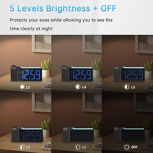 Miniatura 5 de Peakeep Projection Alarm Clock for Bedroom Ceiling 180 Rotatable, Loud for Heavy Sleepers, Colorful Nightlight, 5 Brightness Dimmable Large Number