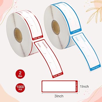 1000 Freezer Labels with Dispenser, 1 x 3, Removable, Red/Blue
