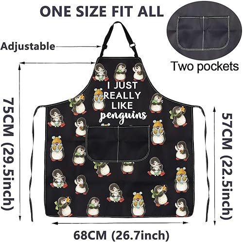 Miniatura 2 de CMNIM Delantal de pingüino con bolsillos I Just Really Like Penguins Funny Kitchen Baking Grill Chef Delantal