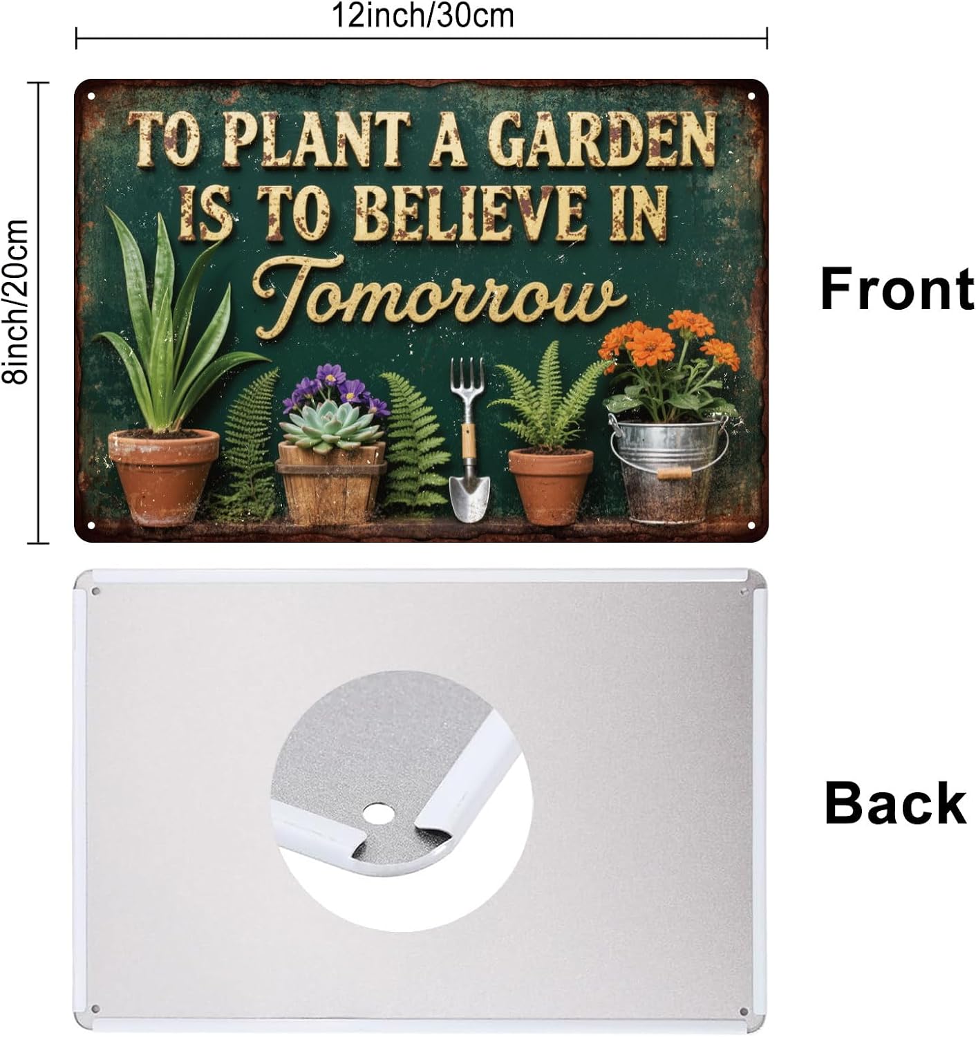 GLOBLELAND Funny Garden Metal Tin Sign 12x8inch Vintage Potted Plants Tin Signage Decor Signs Retro Wall Metal Plaque for Office Home Garage Room Cafes Bars Shopstore Decoration image 2