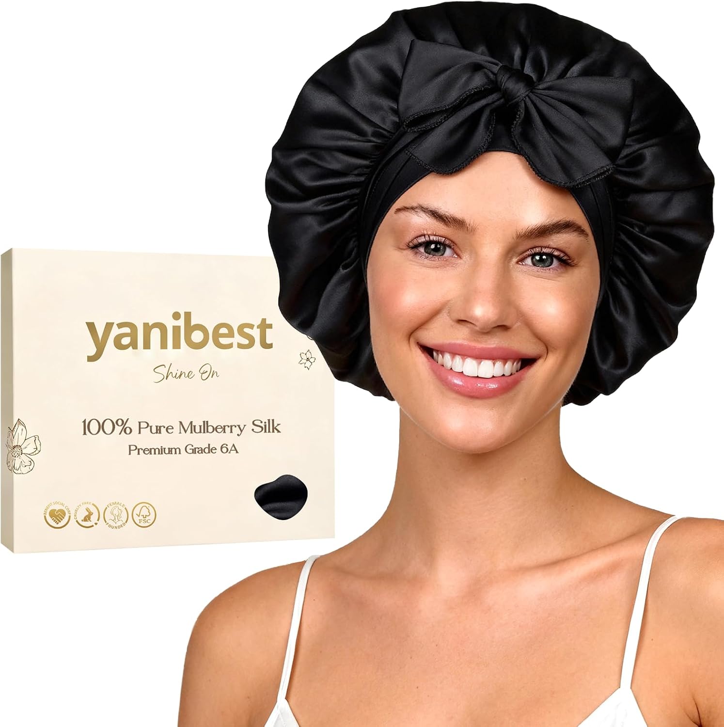 YANIBEST 22 Momme 100% Mulberry Silk Bonnet for Sleeping Women Double Layer Sleep Bonnet with Tie Band, Sleep Cap