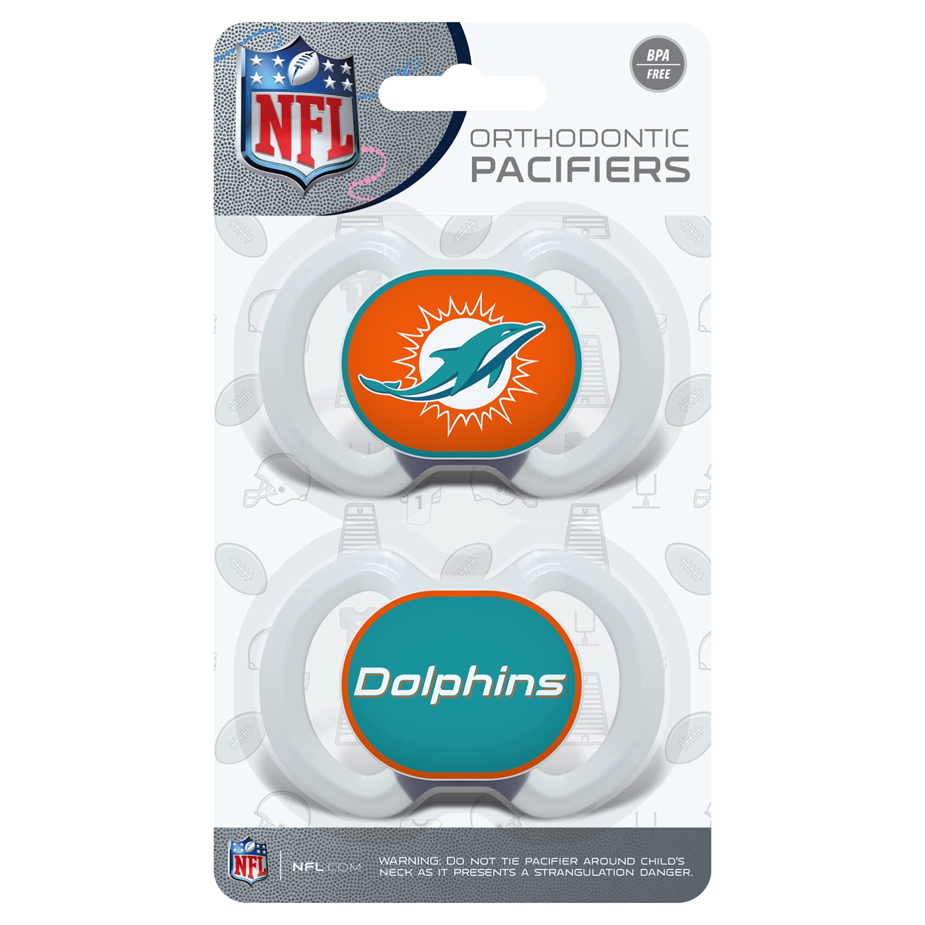 Baby FanaticMasterPieces NFL Miami Dolphins 2-Pack Pacifiers, One Size, Team Color