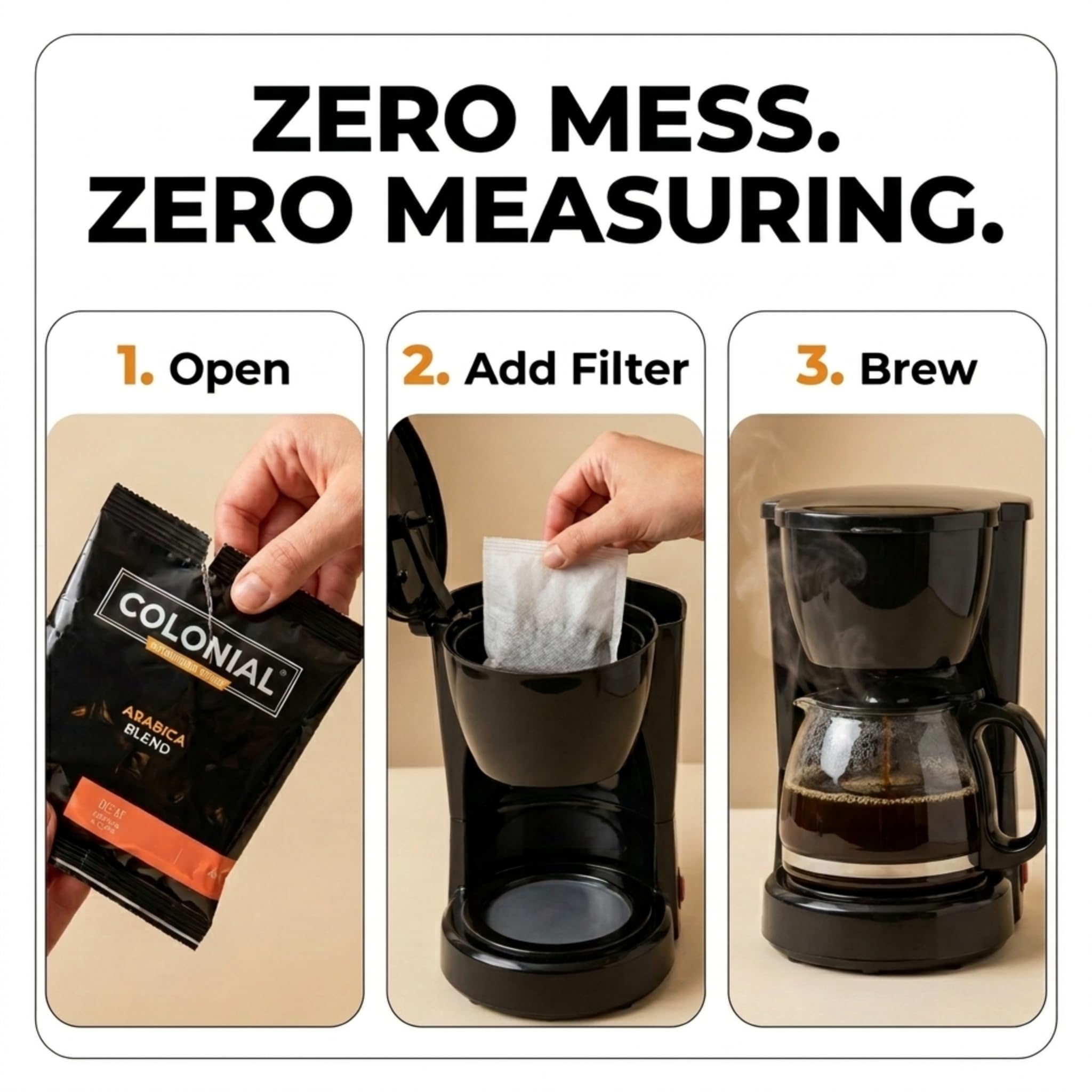 Colonial - Confezione di filtri per caffè decaffeinato macinato decaffeinato, per camere d'albergo, tostatura scura decaffeinata, 14,2 g (confezione da 50), da utilizzare con macchina da caffè a
