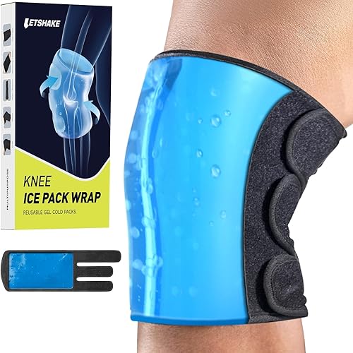 LETSHAKE Bolsa de hielo de gel ajustable para aliviar el dolor de rodilla, soporte de terapia de compresión fría con correas ajustables para