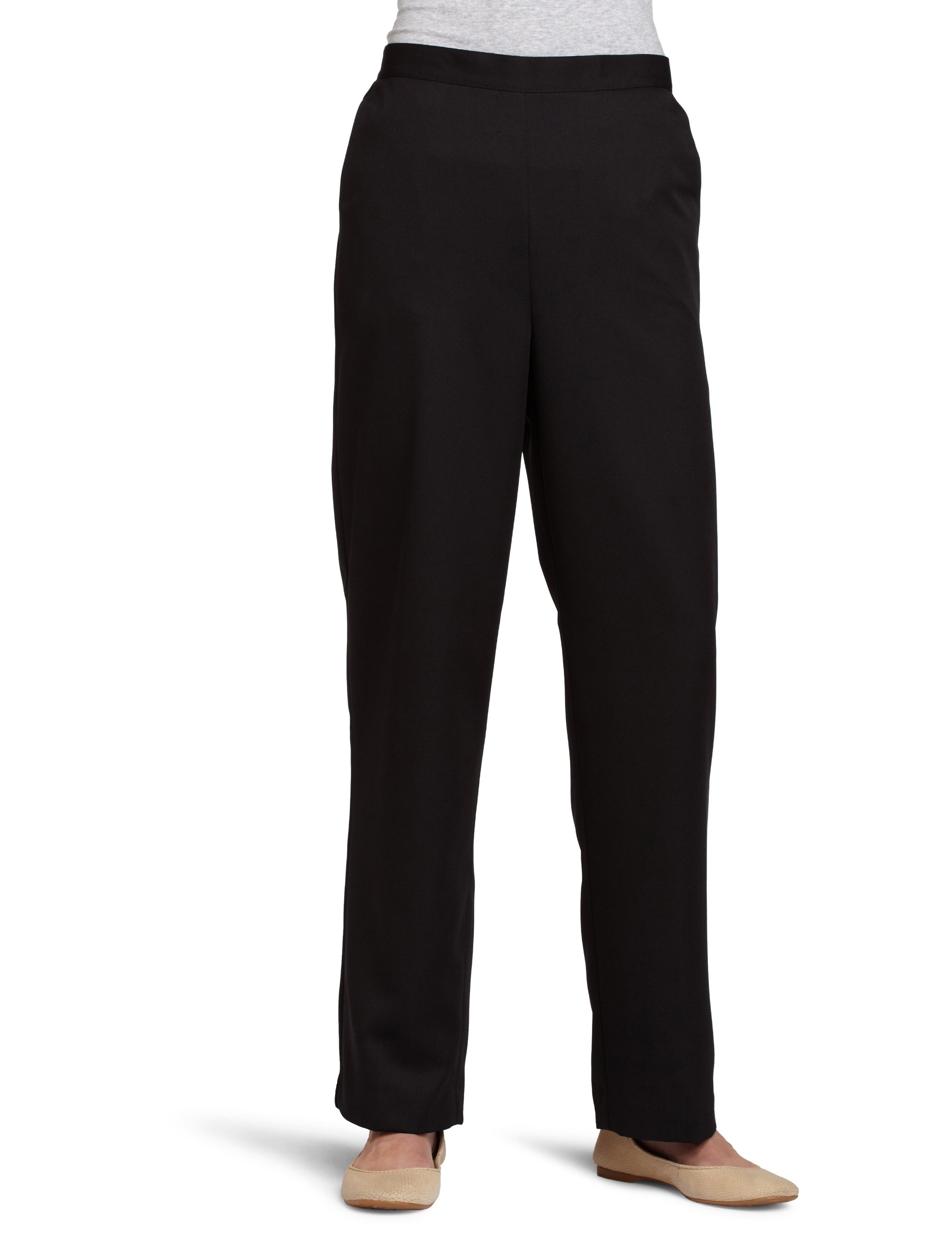 Alfred Dunner Womens Flat Front Elastic Back Pant Black 18