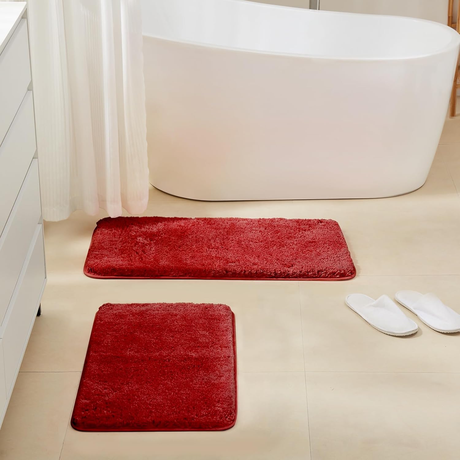 TECHMILLY Luxury Fluffy Bathroom Rugs (Set of 2 Piece), Non