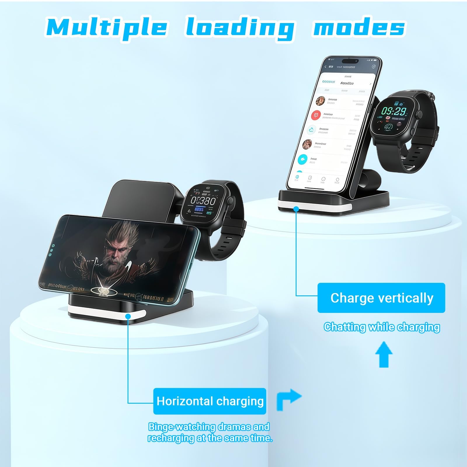 Cargador Inalámbrico Plegable para Samsung 3 en 1, Estación de Carga para Galaxy S25/S24/S23/S22, Watch 7/6/5/4/3,Soporte para Reloj, 15 W, Negro