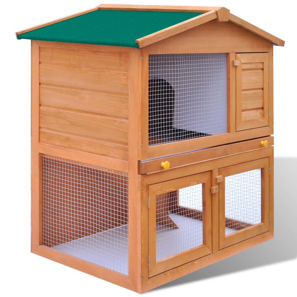 Festnight Conejera de Mascotas con 3 Puertas Juala de Madera para los Animales Pequeños Conejera De Exterior 93 x 60 x 97 cm