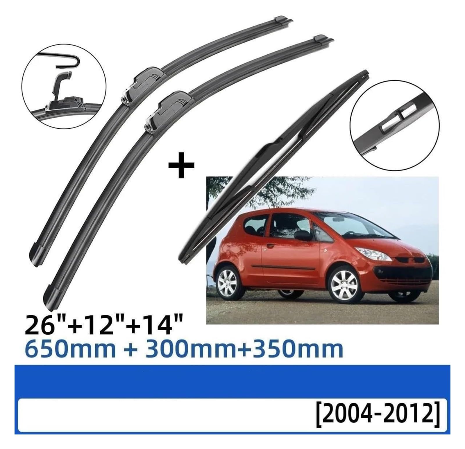 parabrezza tergicristalli Per M&ITSUBISHI Per Colt Hatchback MK6 3 Porte 2004-2012 Spazzole Tergicristallo Anteriori Posteriori Spazzole JU Gancio Spazzole Tergicristallo Auto