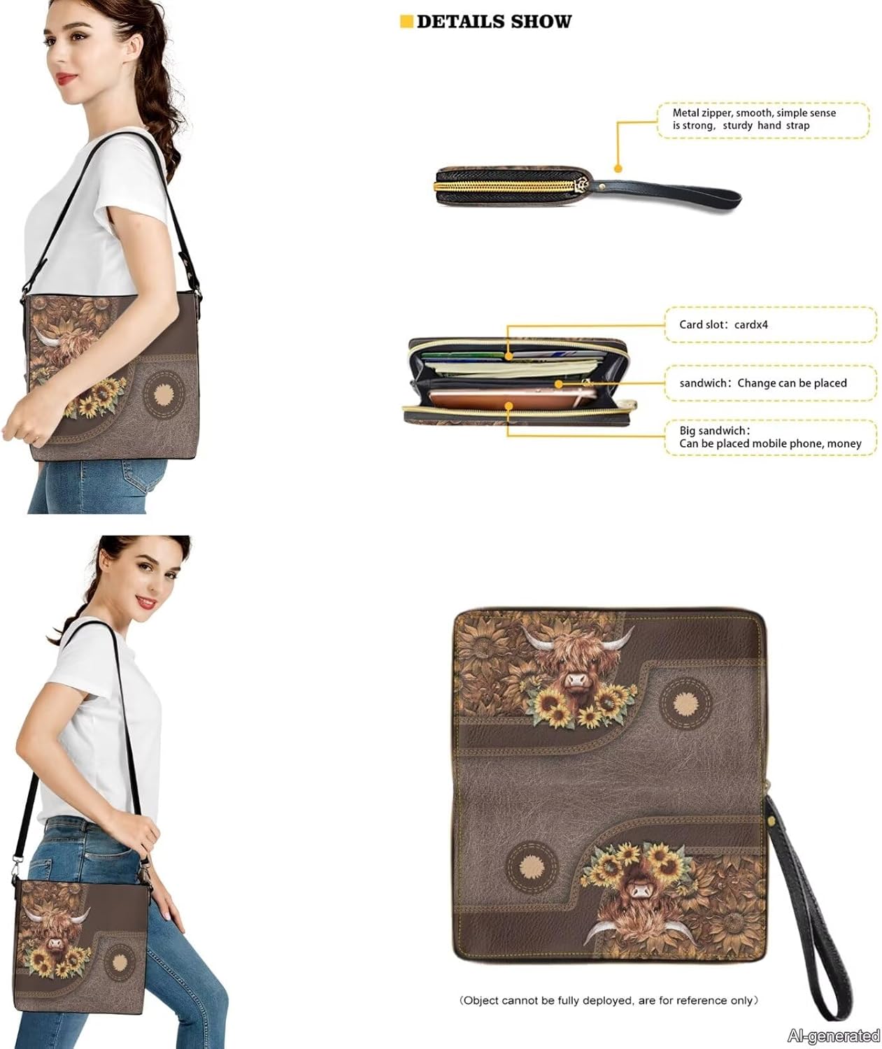 Bucket Crossbody Bag Set with Wallet for Women, Leather Bucket Crossbody Bag Hobo Bags Handbag Matching Wallet