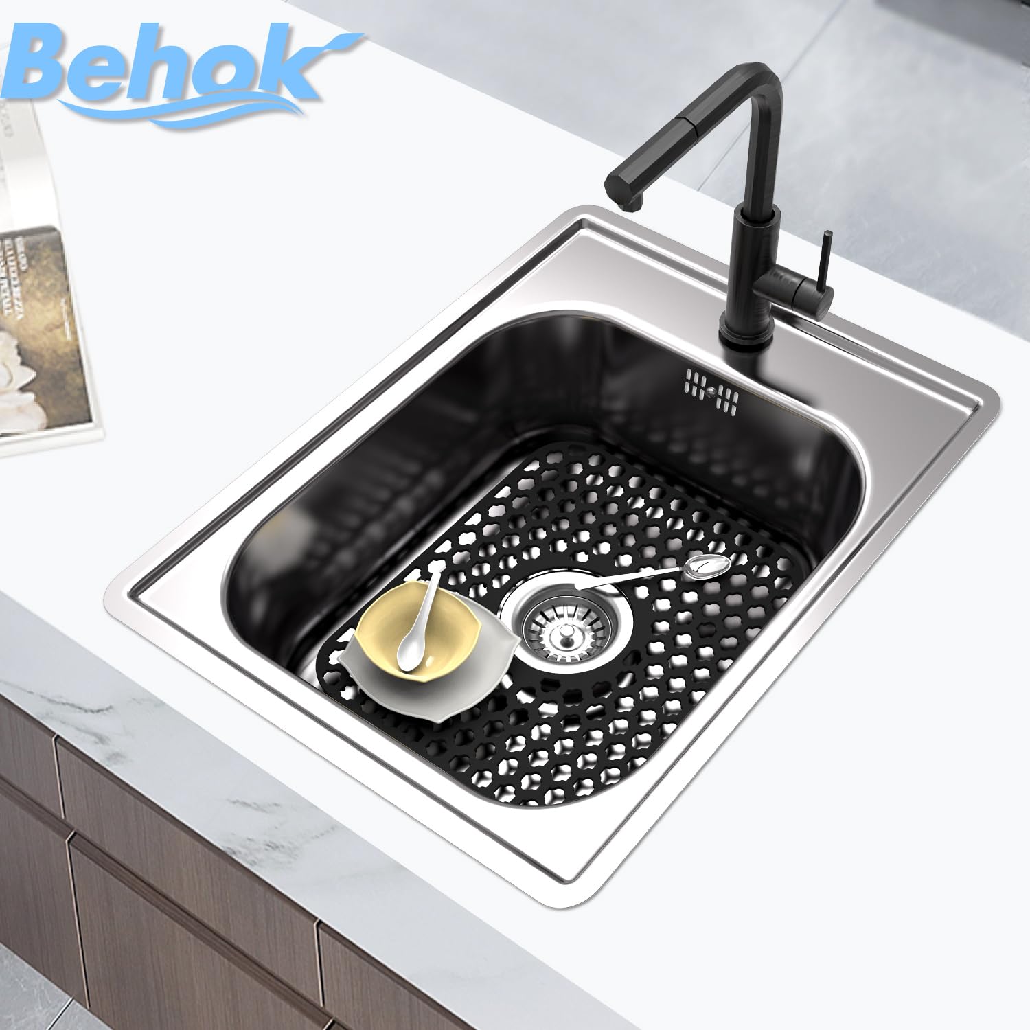 Paquete de 2 protectores de silicona para fregadero de cocina y baño, 13.58 x 11.6 pulgadas, resistentes al calor, protectores de fregaderos antideslizantes y duraderos, de silicona, drenaje 2
