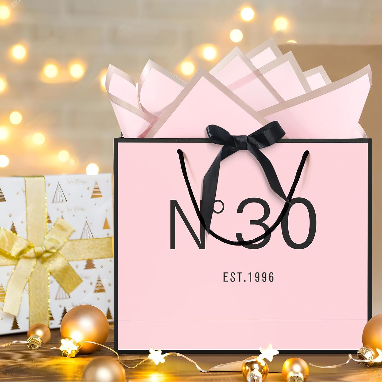 13" Birthday Gift Bag with Card Envelope Sticker Bow Ribbon and Tissue papers for Women Girls Design with Handles,13th-100th (EST.1996 30th, 13" W x 10.5" H x 4.3" D) - Image 5