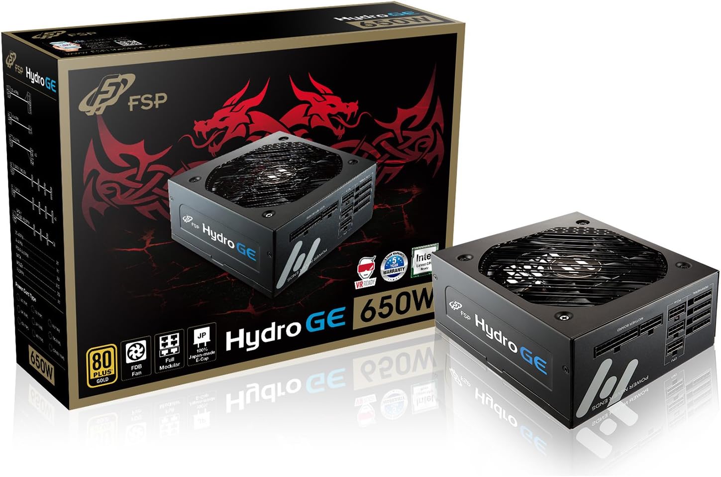 FSPHydro GE 650W Power Supply, 80 Plus Gold, Full Modular (HGE650)