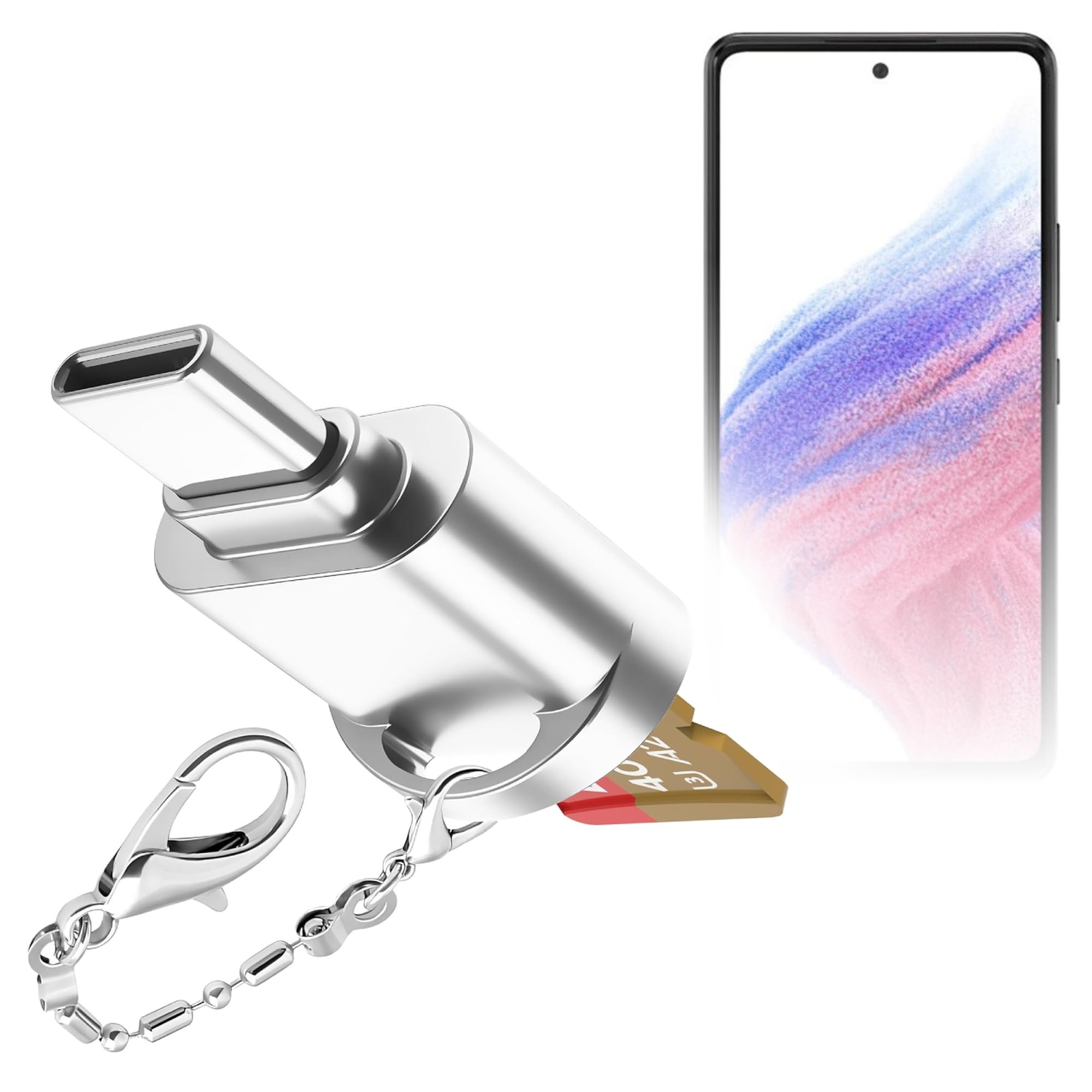 BoxWave Adapter Compatible with Samsung Galaxy A53 5G - Micro SD Card miniReader, USB Type-C OTG Reader USB3.0 Adapter Keychain - Metallic Silver-image-15