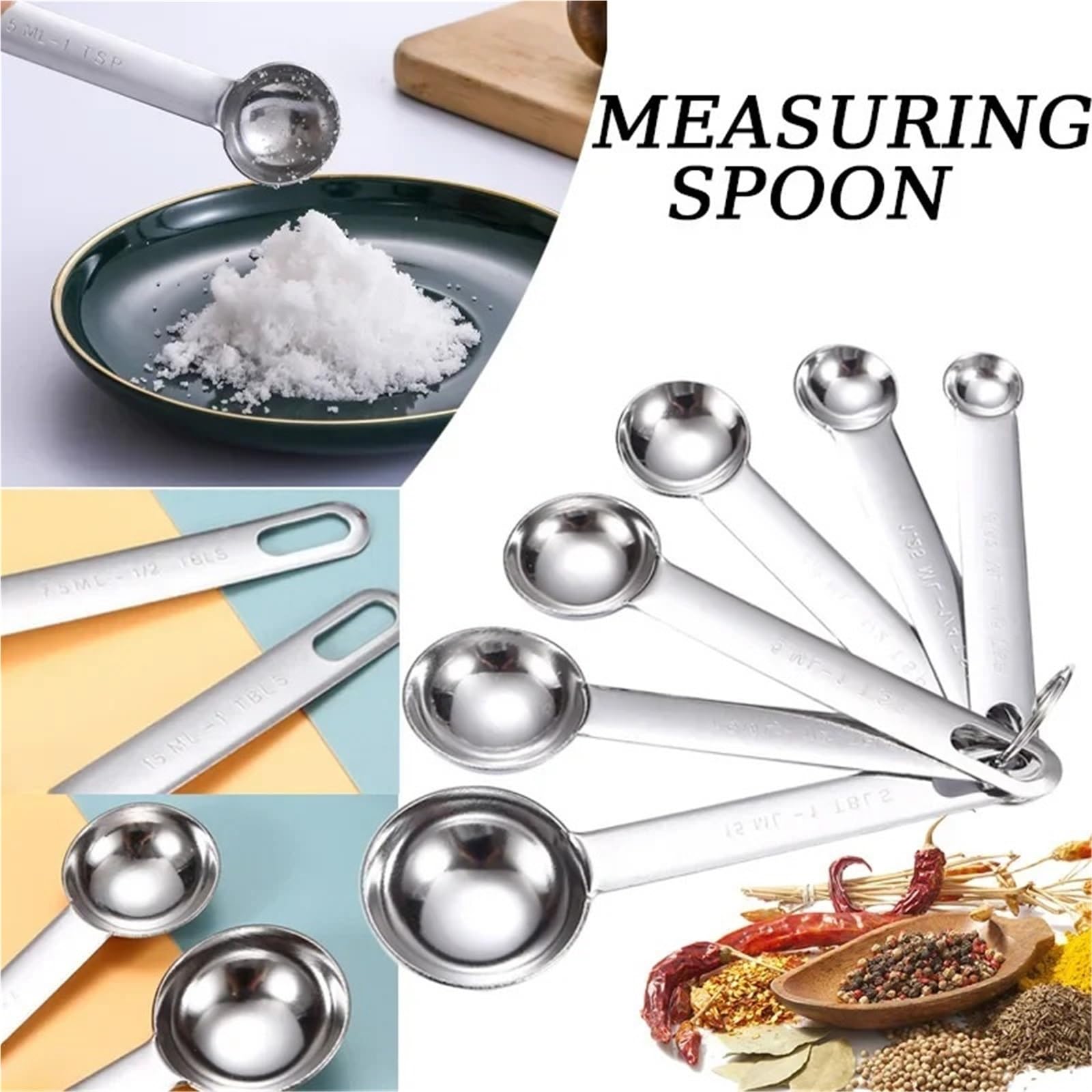 Edelstahl-Messlöffel, Kaffeepulver, Gewürzmaß, Schaufel, Küchen-Backutensilien, Küchenutensilien