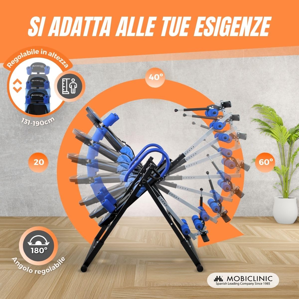 Mobiclinic® fitness, Panca a inversione, Pieghevole, Inclinazione di 180º, Fino 120 kg, Regolabile, Cuscino lombare e poggiatesta, Quattro sistemi sicurezza, Stretching ed esercizi addominali