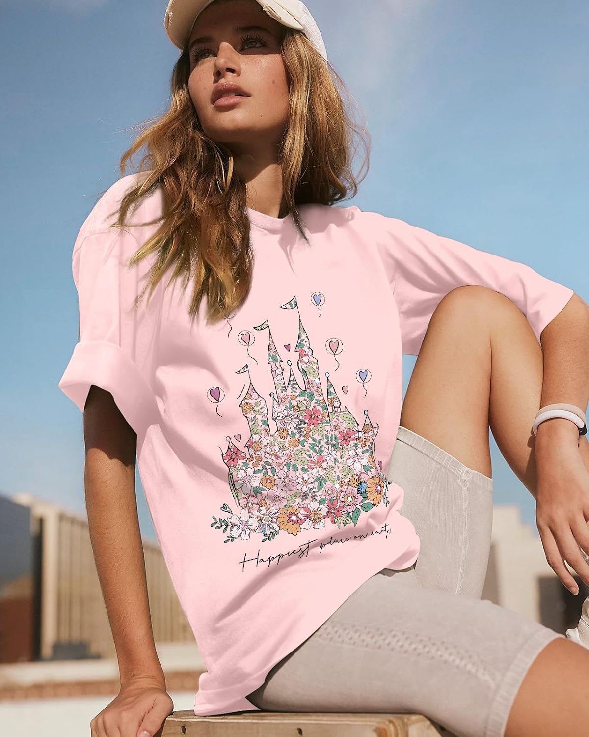 Flafens Oversized Tshirts for Women - Graphic T Shirt Loose Tees Crewneck Sleeve Top Cute Fashion Summer Pattern Print Tops - Image 2