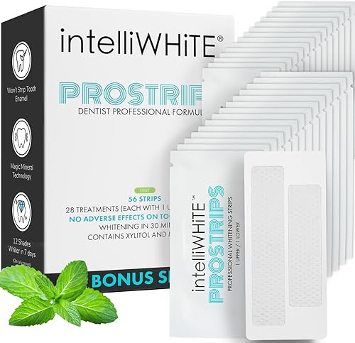 Prostrips - 12 tonos de dientes más blancos - 56 tiras suaves remineralizantes seguras esmaltadas - 97% no tenía sensibilidad - tamaño extra