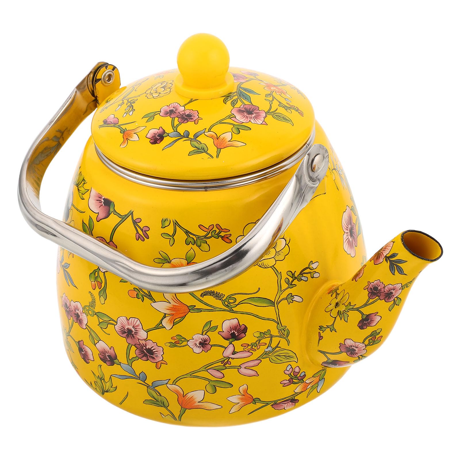 Tetera de Esmalte Grueso con Base Plana y Capacidad de 3.3l, Diseño Retro con Patrón Floral, Mango Antideslizante Adecuado para Cocina y Oficina