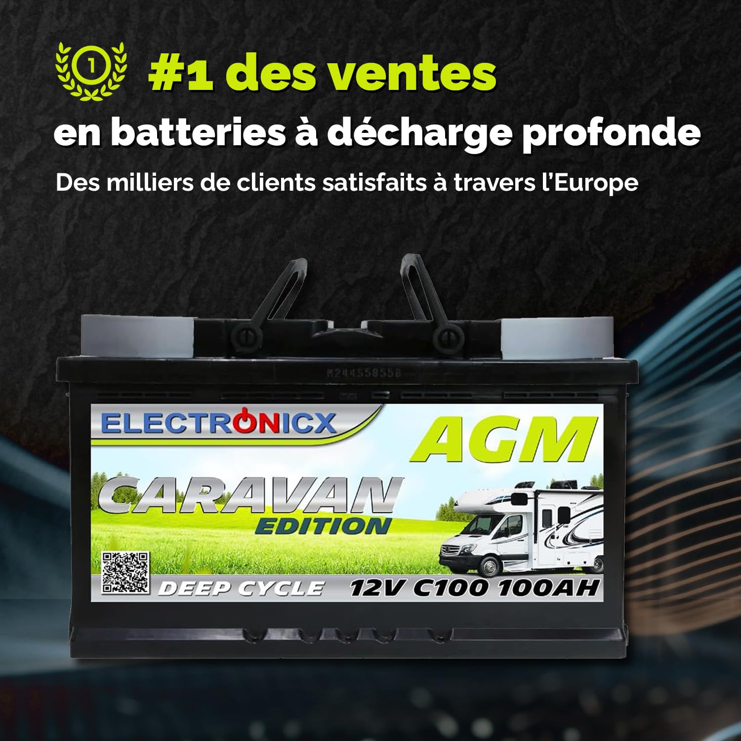 Electronicx Batterie AGM 12V 100Ah pour caravane – 100 ah Batterie auxiliaire étanche, sans entretien, à décharge profonde, pôle positif à droite – pour caravane, système solaire