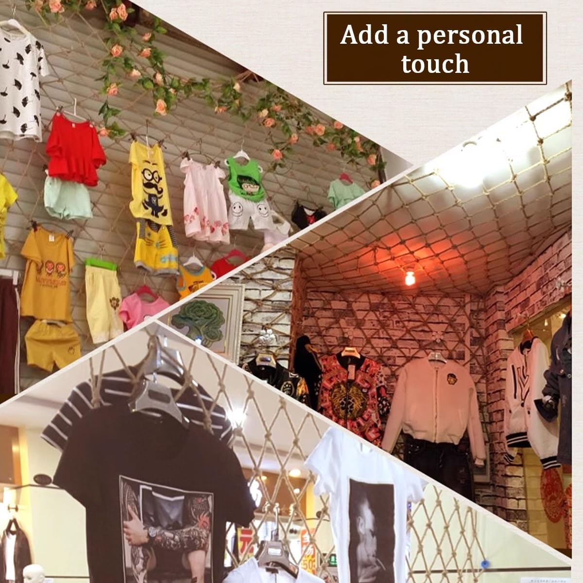 Indoor and Outdoor Decorative Rope Netting，for Photo Wall, Tools, Painting， Natural Jute Rope Net for Bars, Parties, Bookstore Decoration and Garden Plant Climbing(2Mx2M)