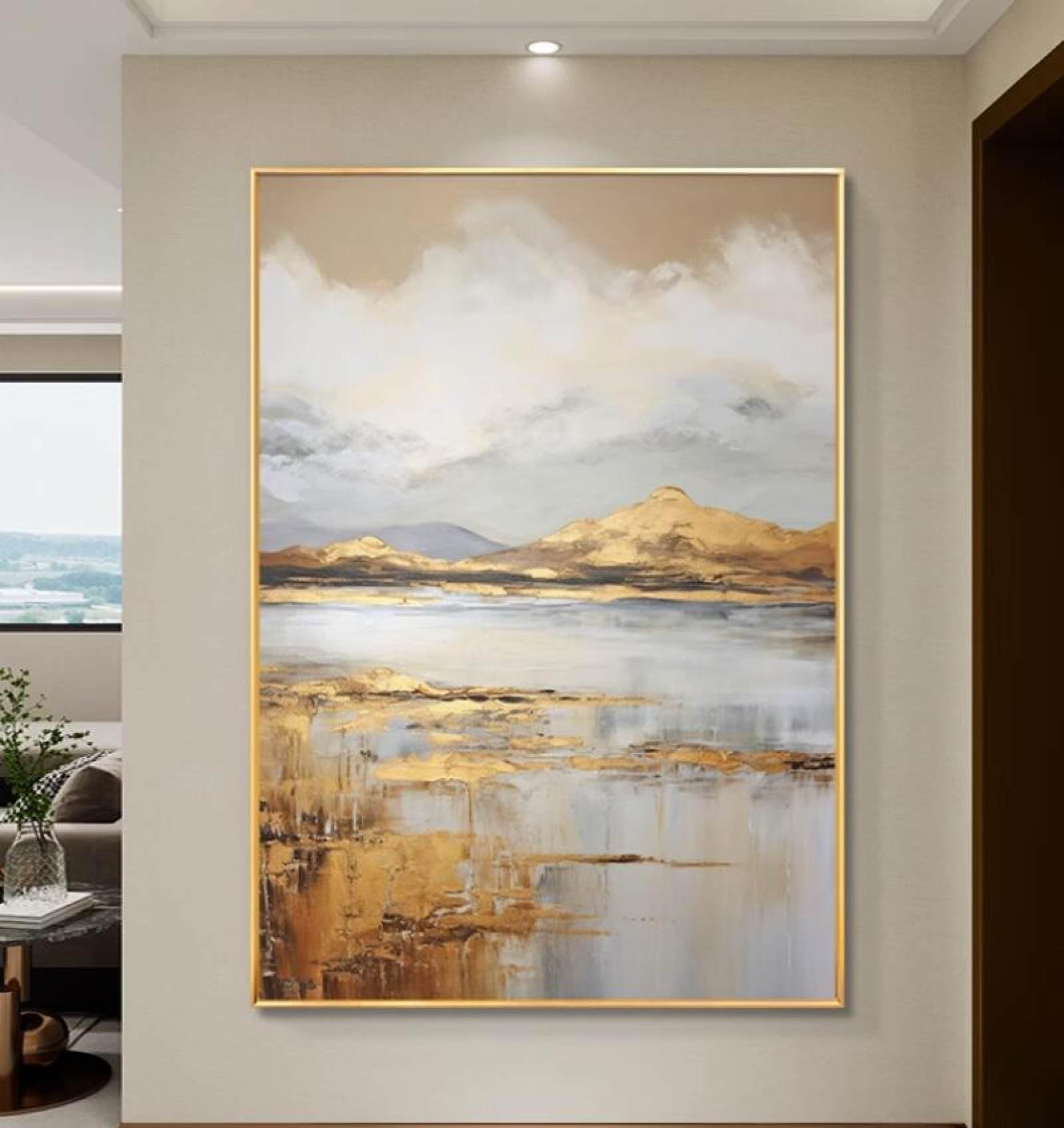 Peinture à l'huile texturée grand format tableau feuille d'or moderne