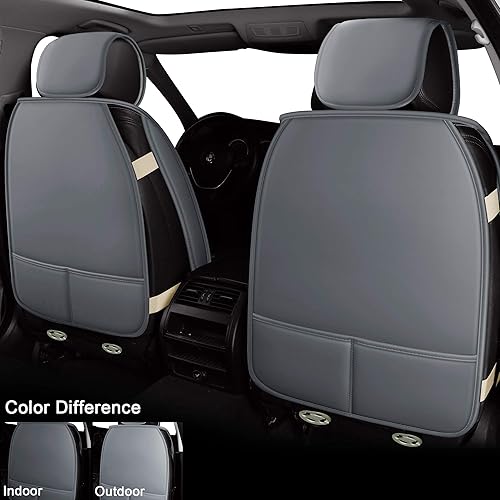 Vista 9 de LUCKYMAN CLUB - Juego de 2 fundas para asiento delantero de automóvil, de cuero sintético impermeable, universales, para sedán, SUV, camión
