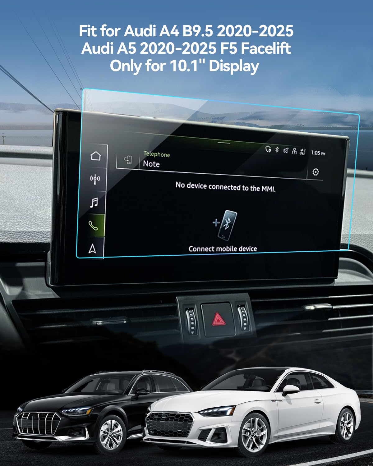 HD-Serie 9H Schutzfolie 10,1 Zoll für Audi A4 B9, A5 2023-2025 und Q5 FY Sportback 2021-2025 mit MIB3 Display Displayschutzfolie Anti-Kratzen Screen Protector