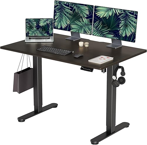 Escritorio eléctrico de pie de madera maciza, escritorio de pie de altura ajustable de 48 x 24 pulgadas con escritorio de pieza completa, escritorio