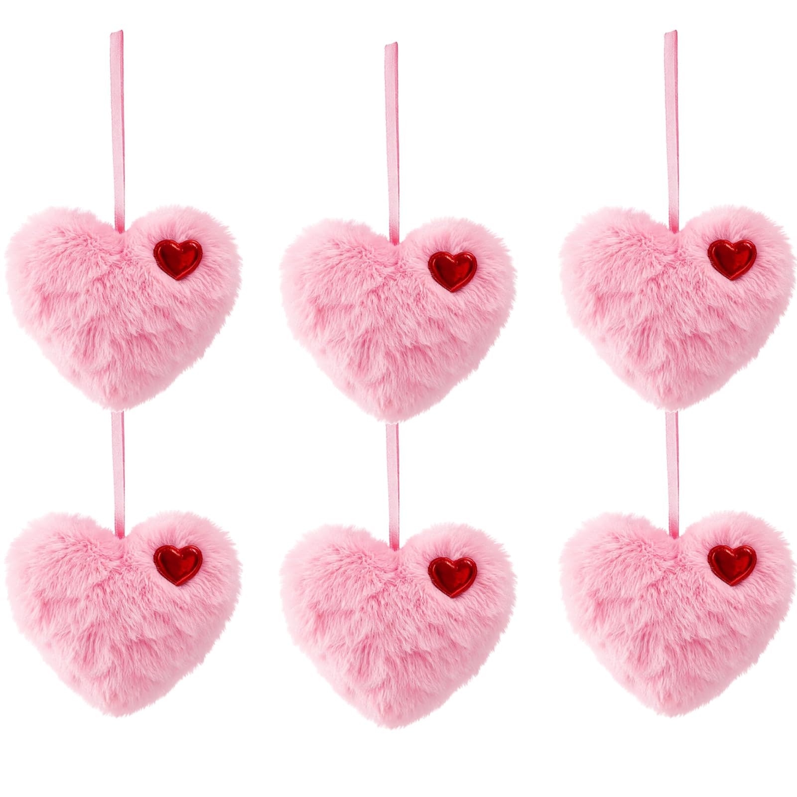 Day Decorations 6PCS Fuzzy Heart Plush Ornament Love Balls Pendant