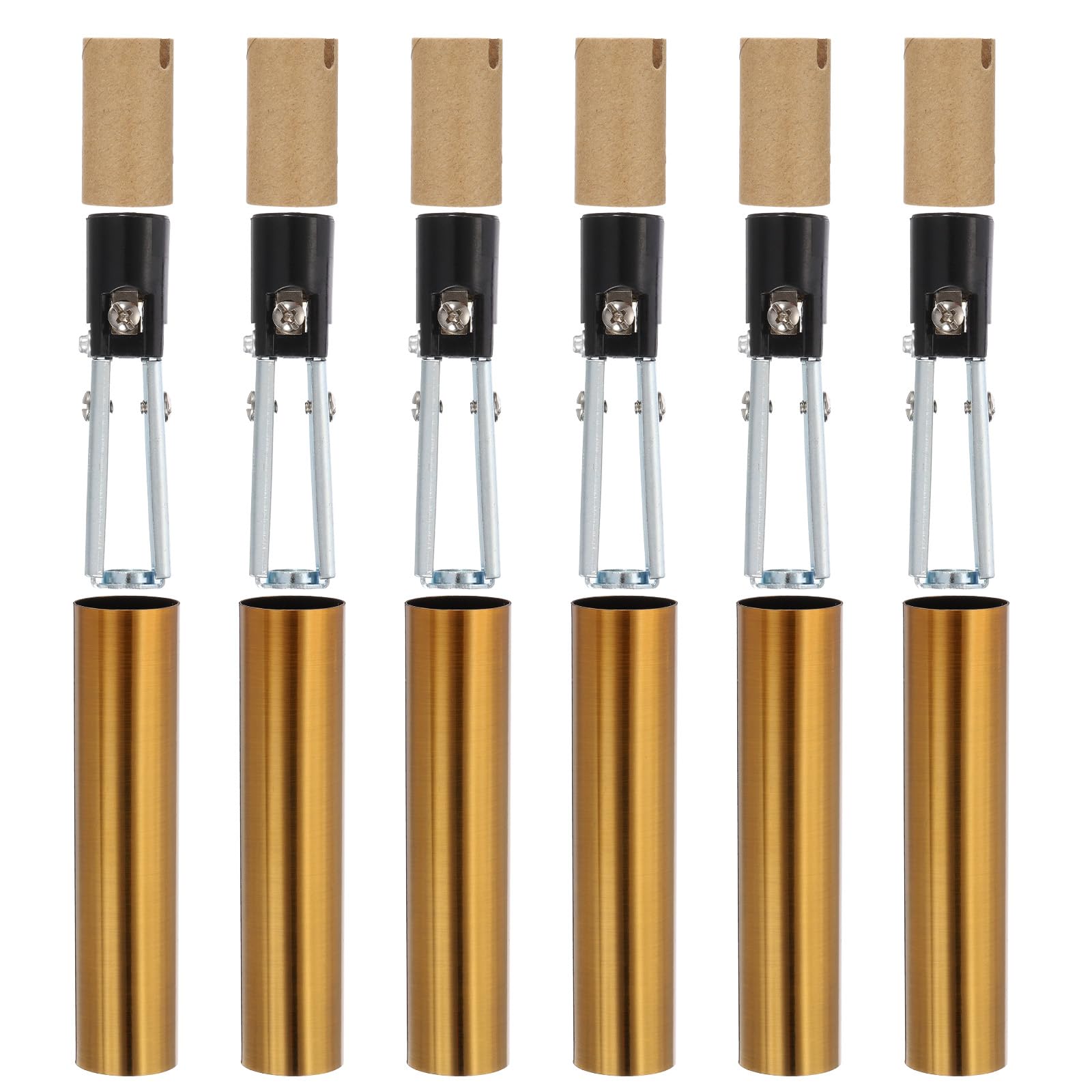 PATIKIL E12 Length Adjustable Candle Bulb Socket, 6 Set Candelabra Base Bulb Holder with 4" Gold Bronze Metal Candle Cover Sleeves Cardboard Insulator, Black