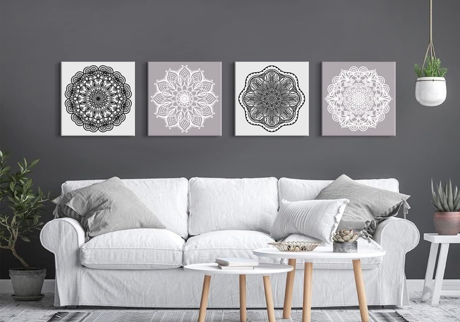 Mandala Wandkunst Auf Leinwand – 3-teilig, Grün, Boho-Stil Mit Lotusblumen Für Wohnzimmer & Bad