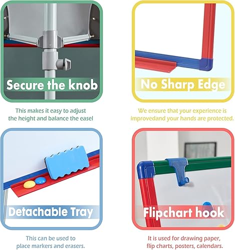Miniatura 5 de Pizarra blanca de borrado en seco para niños, caballete de arte de 24 x 18 pulgadas para niños, trípode magnético, caballete de arte y pizarra