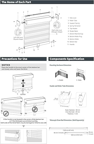 Miniatura 6 de FOIRESOFT Persianas y persianas enrollables de cebra sin cordones básicas, inalámbricas, blancas, 27 pulgadas de ancho x 72 pulgadas de alto de
