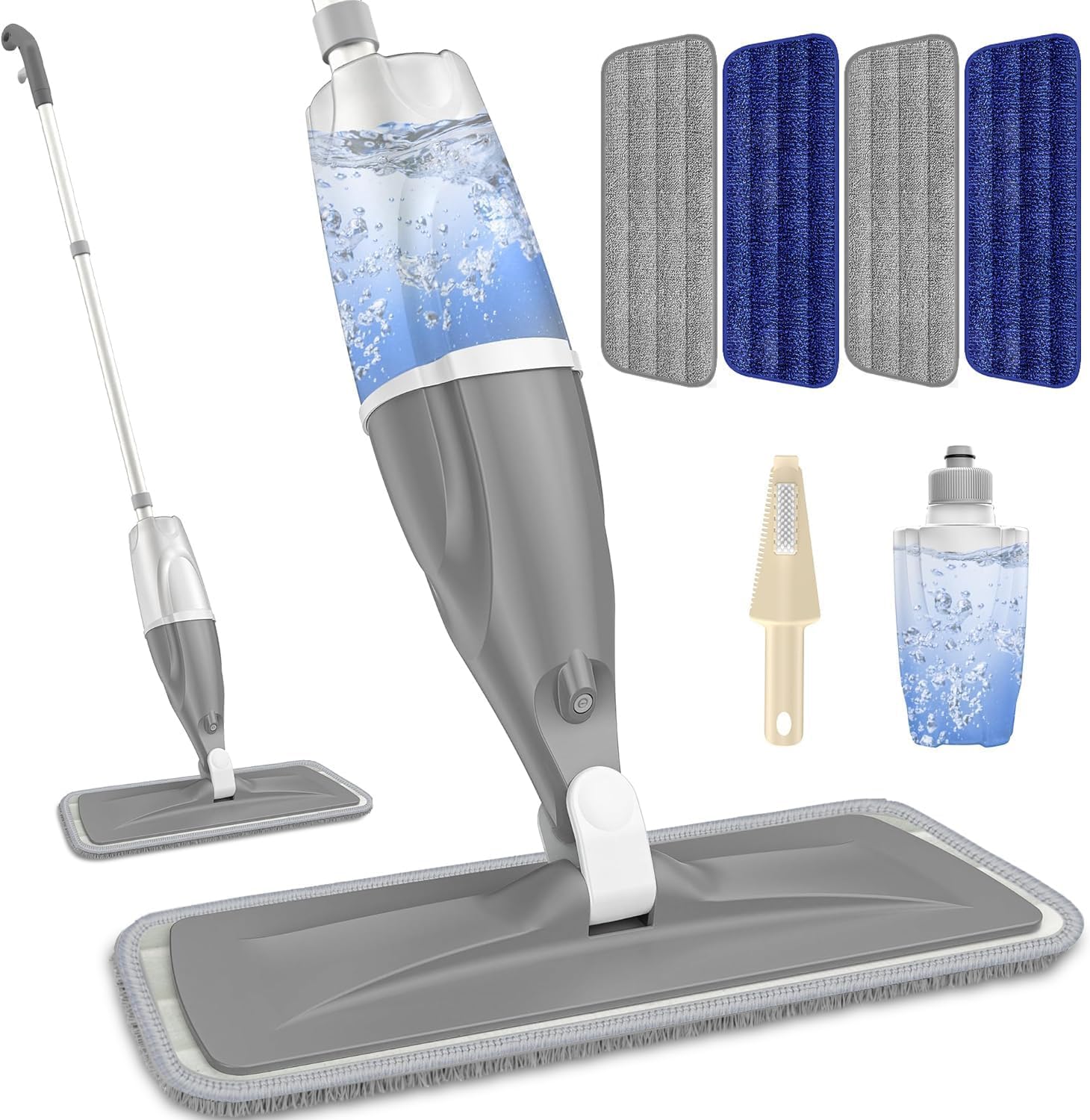 Mop Spray Per Pavimenti In Microfibra Con Serbatoio 440ml - 4 Panni Lavabili, Raschietto E Bottiglia Ricaricabile, Per Legno E Piastrelle