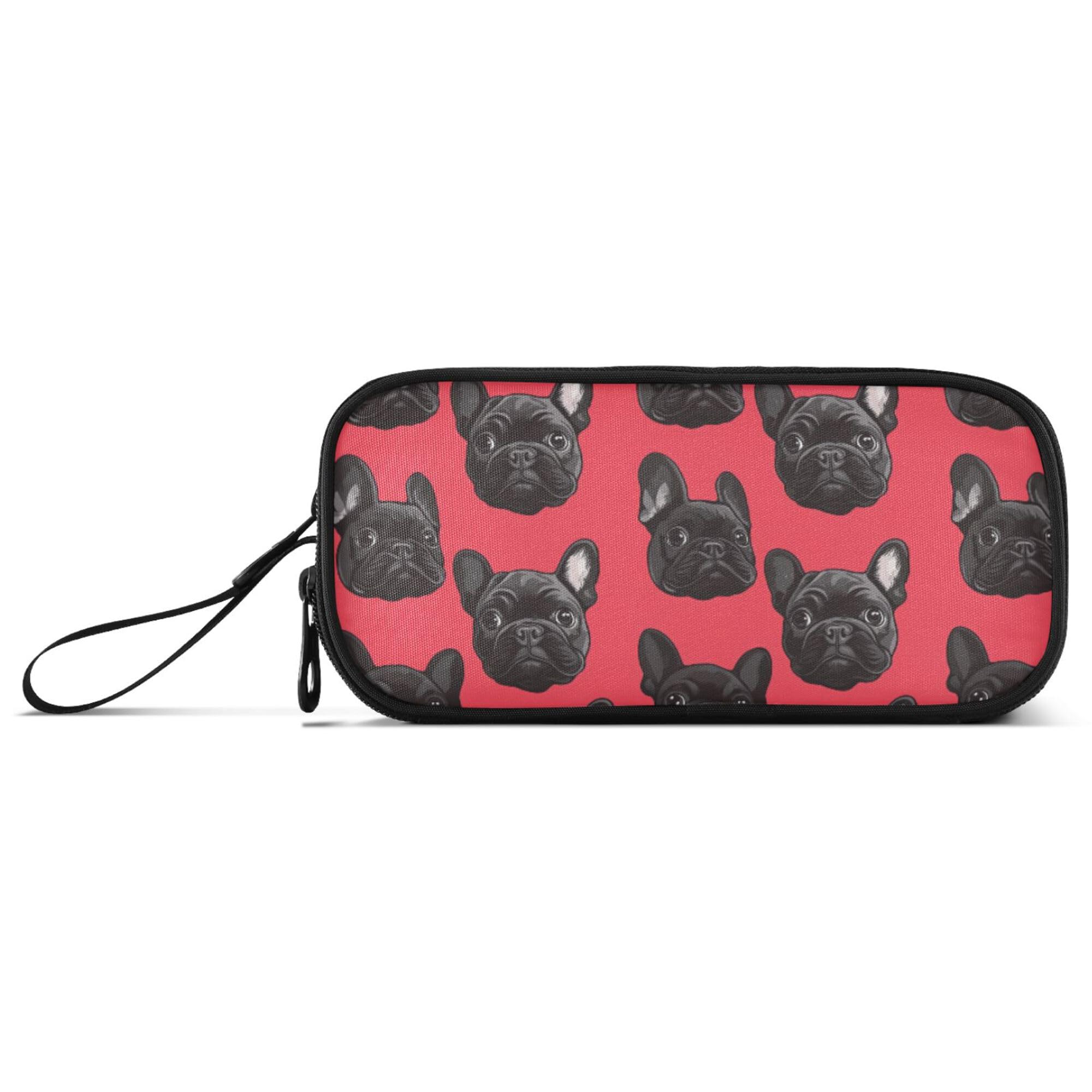 Fisyme Dogs French Bulldog Red Pencil Case Large Capacity Pen Box Makeup Pouch Holder Organizer Stationery Bag for School Office College Traval
