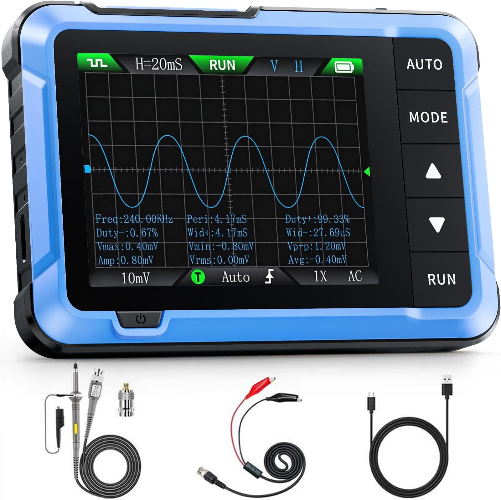 FNIRSI DSO-510 Handheld Oscilloscope/DDS Signal Generator 2 in 1, Digital Portable Automotive Oscilloscope 2.8 inch TFT, 10MHz Bandwidth, 48MS/s Sampling Rate, Trigger Function Auto/Single By Skyking