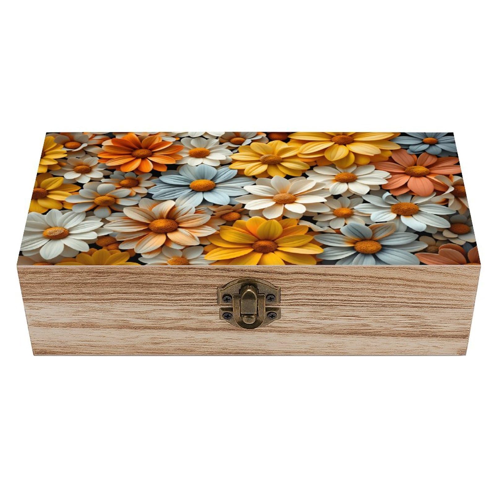 asbwuo Flower Pattern Vintage Wooden Keepsake Box