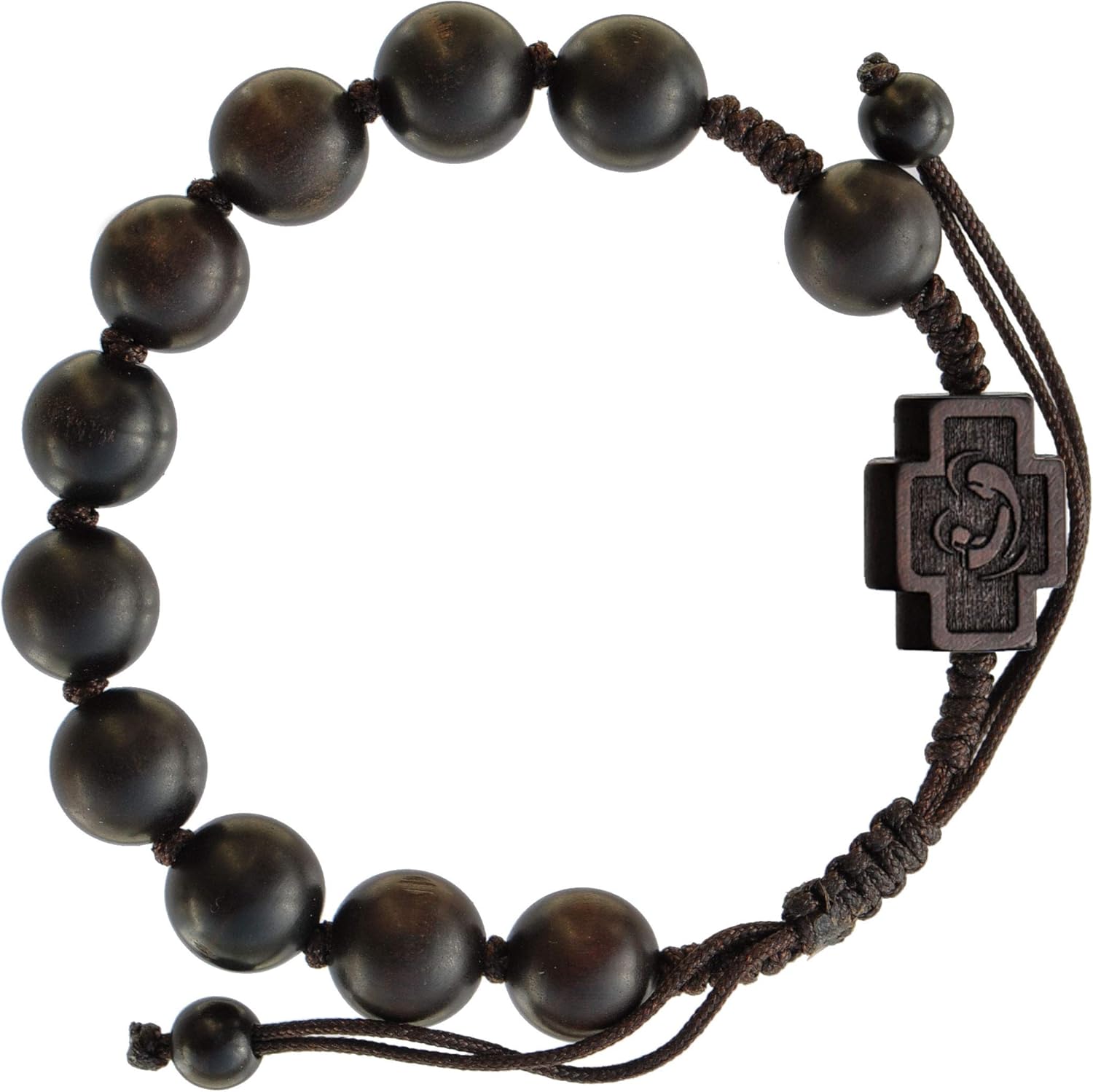 Sine Cera Dark Jujube Wood 1 Decade Catholic Rosary Bracelet, Adjustable, Smooth 10mm Beads - Image 2