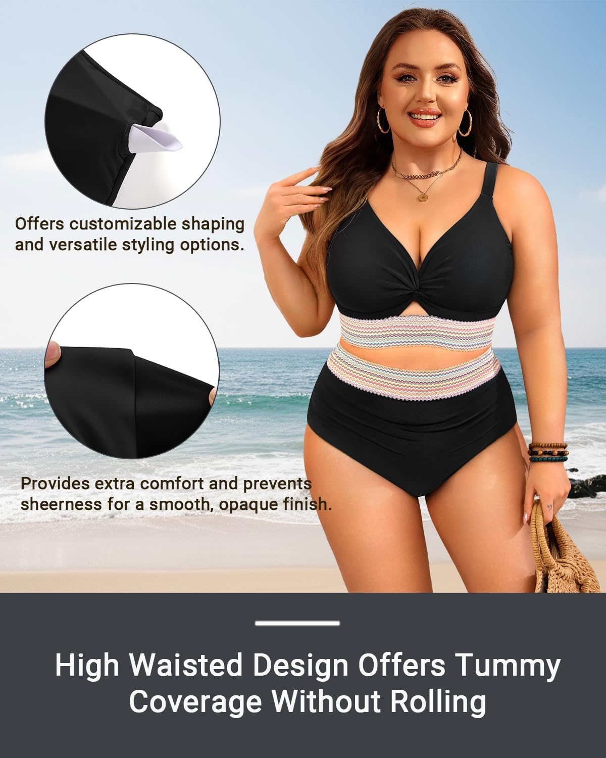 Daci Plus Size Two Piece Swimsuits - High Waisted Bikini for Women Tummy Control Bathing Suits Knot Twist Swimwear 2025