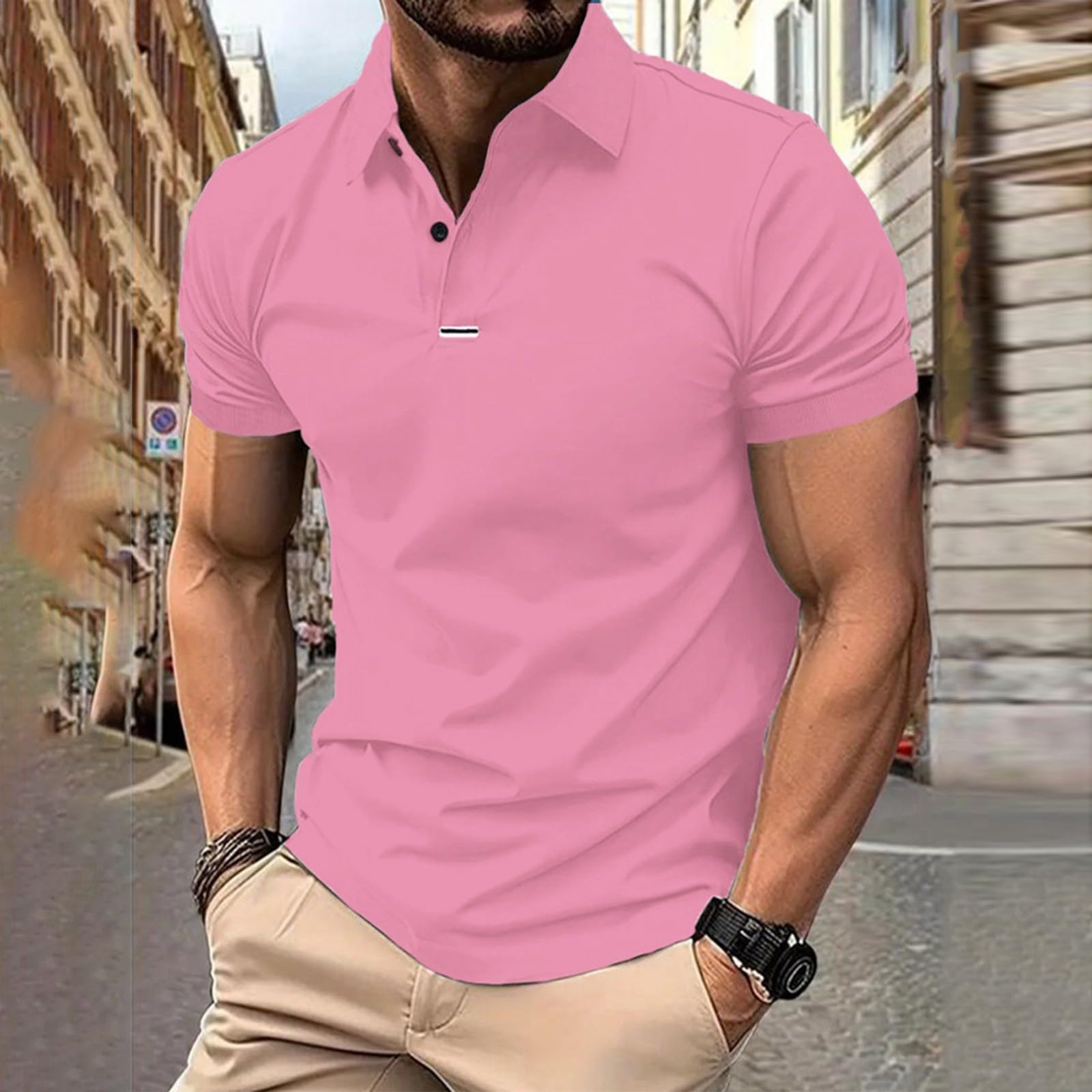 MOKBAY Polo Hombre Manga Corta Elásticas Gym Running Deportivo Basica Camisetas Manga Corta Hombre Verano Casual Fitness Slim Fit Camisas