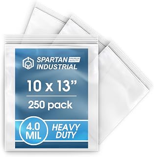 Spartan Industrial - 10” X 13” (250 Count) 4 Mil Thick Bulk Clear Reclosable Zip Plastic Poly Bags with Resealable Lock Seal Zipper - Heavy Duty and Durable